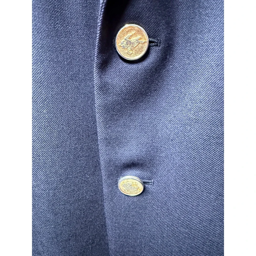 Vtg BURBERRYS Men's Navy 56R Blazer Two Gold Buttons Wool Jacket USA Classic